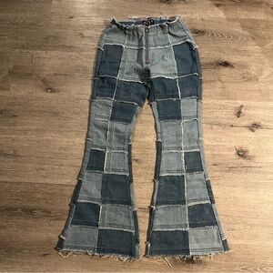 dELiA*s Dollskill Raise the Vibration Patchwork Denim Flare Leg Jeans Small Y2K